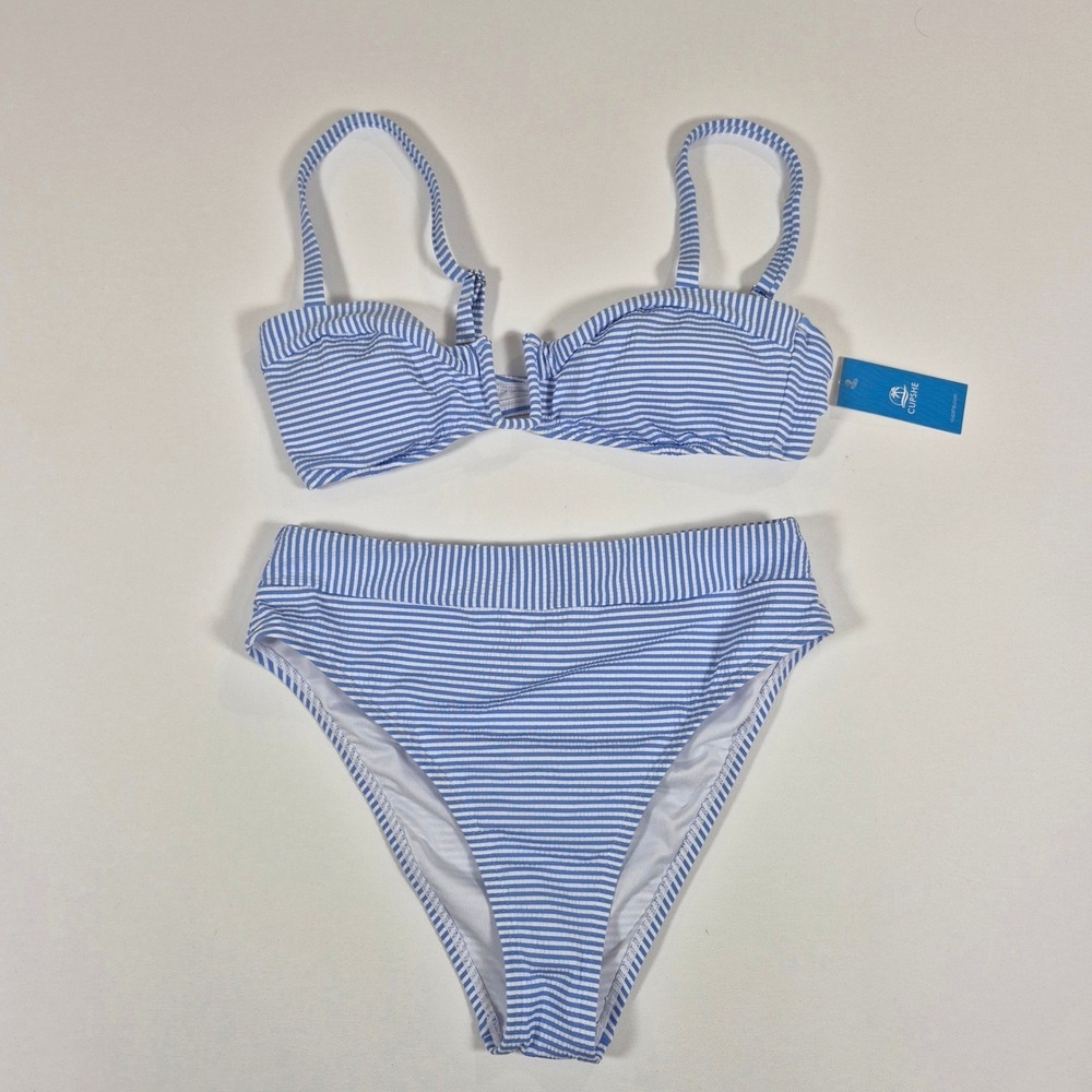 CUPSHE Blue White Striped High Waisted Bikini Set New‎ With Tags Size Medium